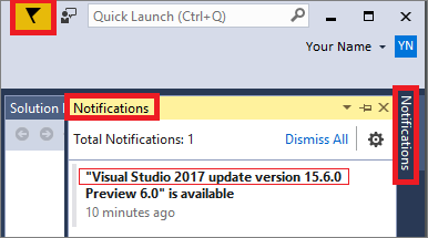 Update Visual Studio 2017 by using the Notification hub